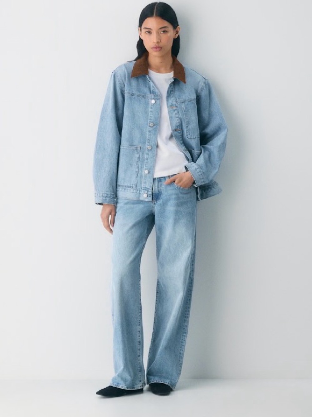 Aritzia Denim Jacket with Brown Corduroy Collar